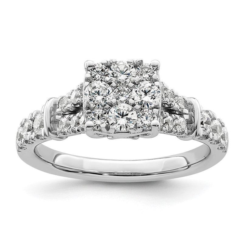 14K Weißgold Verlobungsring mit 1 ct. Laborgezüchteten Diamanten in Cluster-Fassung, VS/SI+ G+