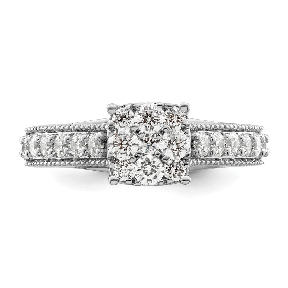 14K Weißgold Verlobungsring mit 1 ct. Labor-Diamant VS/SI+ G+ im Cluster-Design