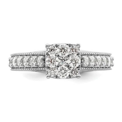 14K Weißgold Verlobungsring mit 1 ct. Labor-Diamant VS/SI+ G+ im Cluster-Design