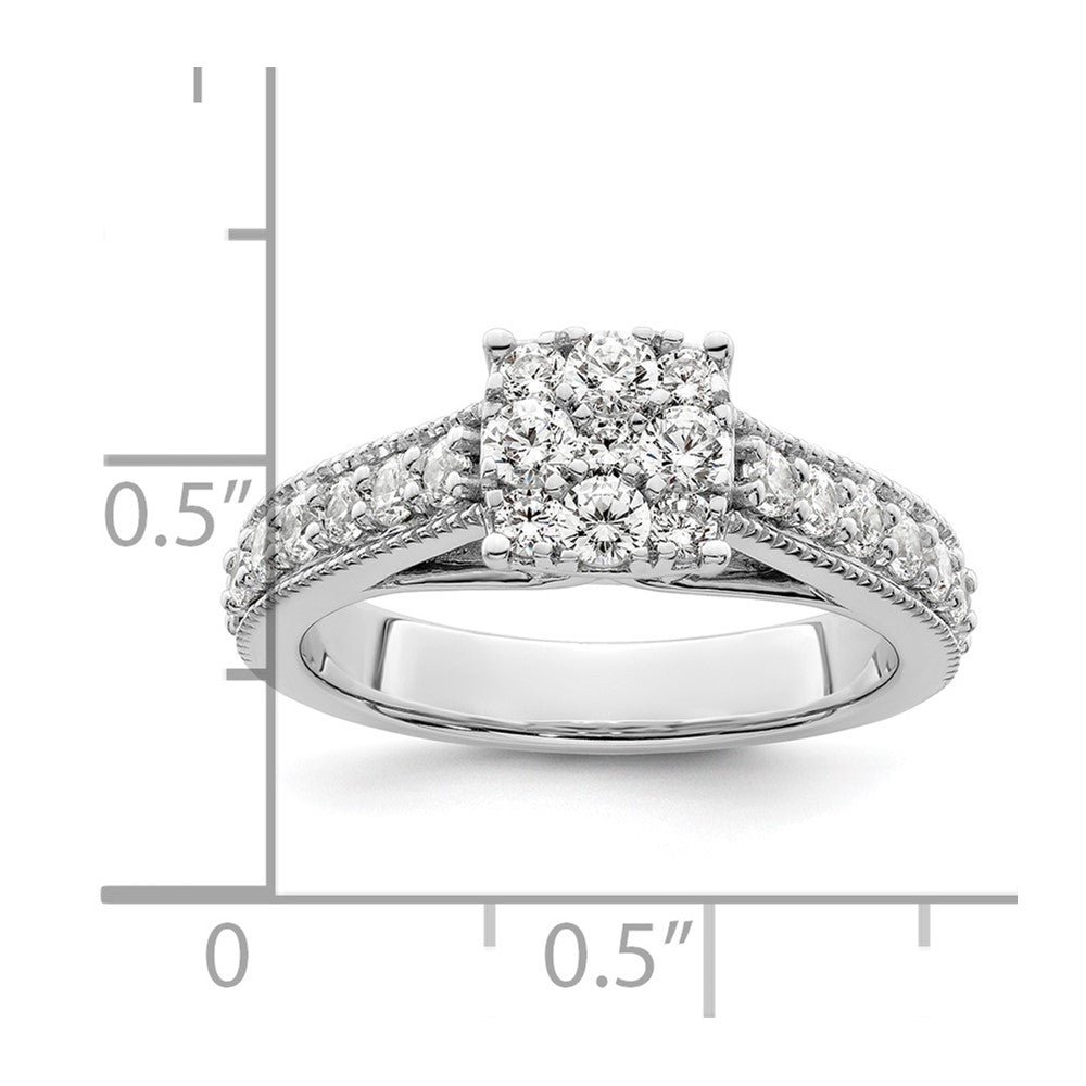 14K Weißgold Verlobungsring mit 1 ct. Labor-Diamant VS/SI+ G+ im Cluster-Design