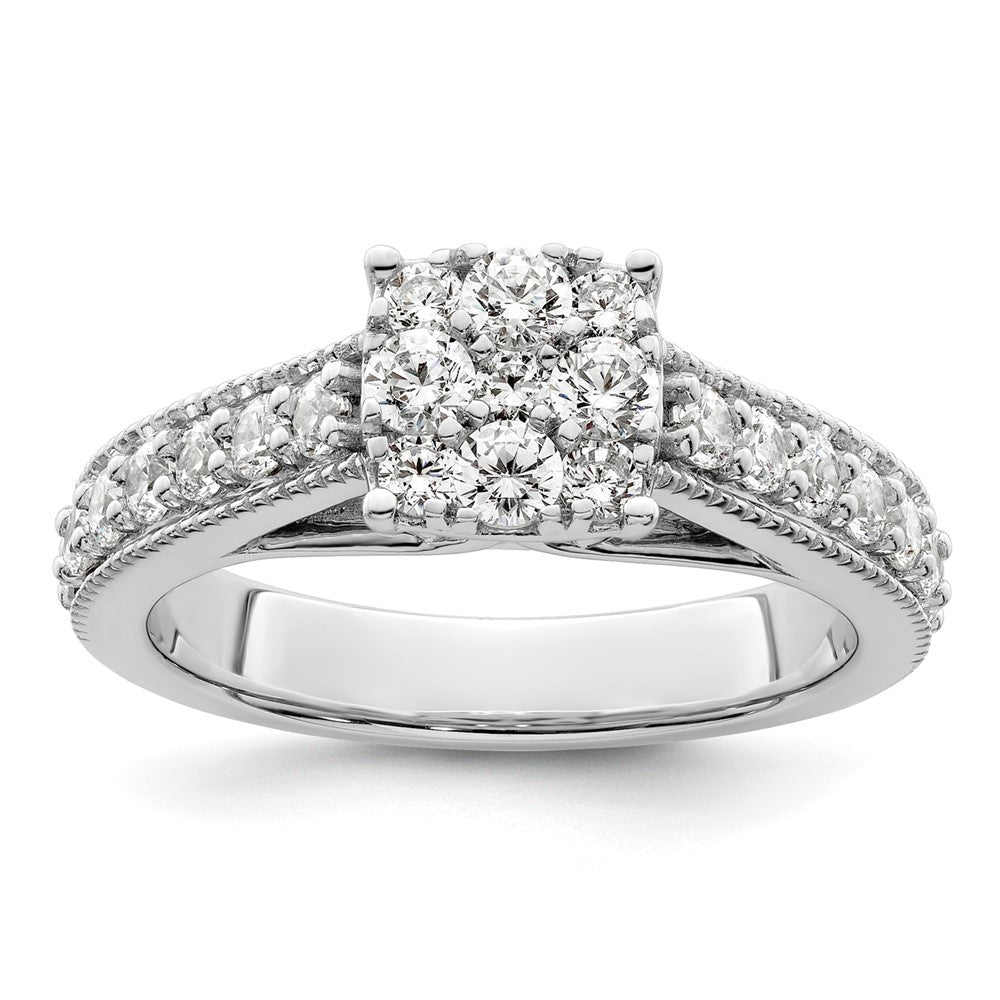 14K Weißgold Verlobungsring mit 1 ct. Labor-Diamant VS/SI+ G+ im Cluster-Design