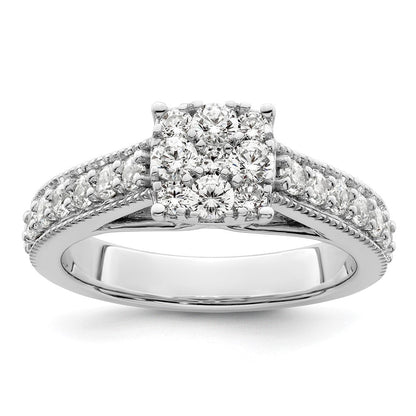 14K Weißgold Verlobungsring mit 1 ct. Labor-Diamant VS/SI+ G+ im Cluster-Design