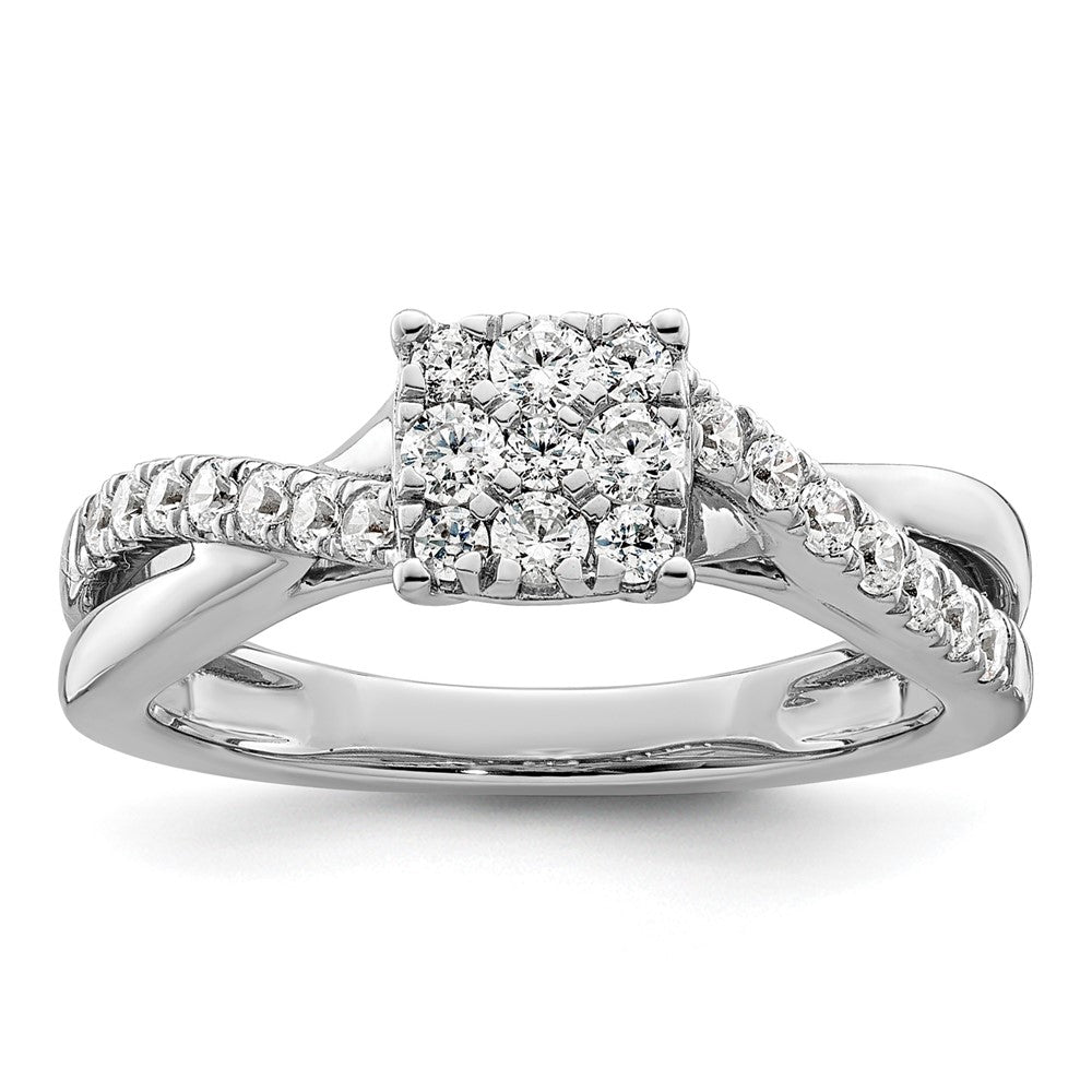 14K Weißgold Verlobungsring mit 0,5 ct. Laborgezüchteten Diamanten VS/SI+ G+ im Cluster-Design