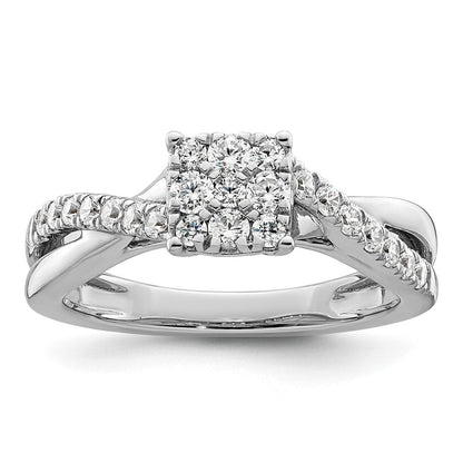 14K Weißgold Verlobungsring mit 0,5 ct. Laborgezüchteten Diamanten VS/SI+ G+ im Cluster-Design