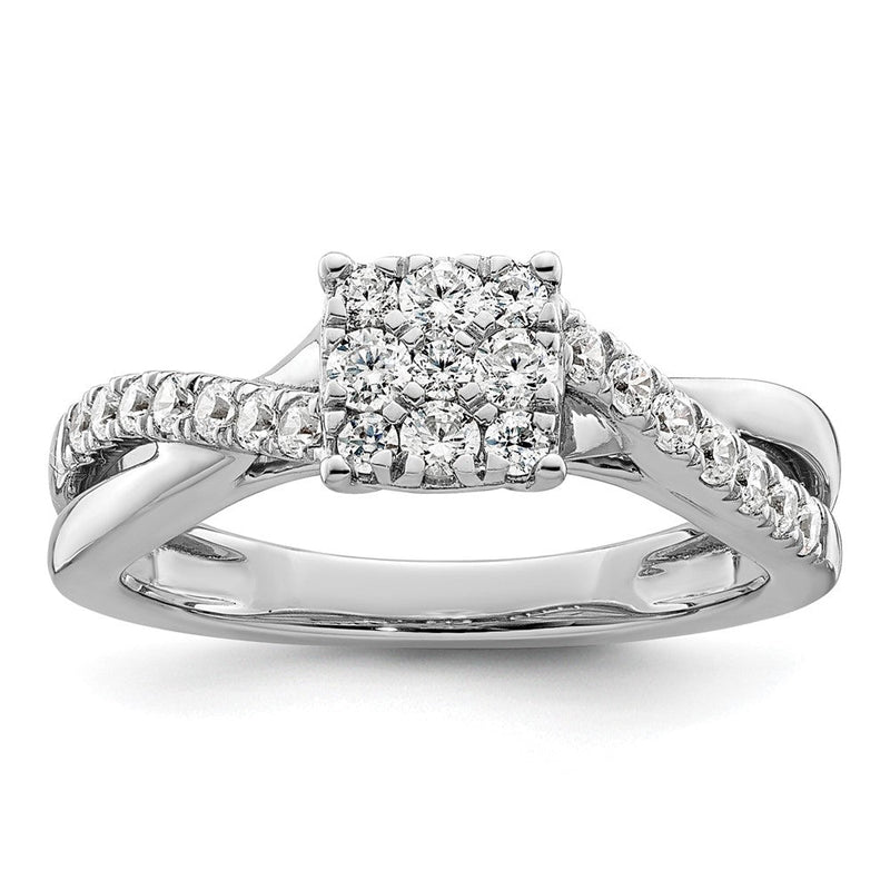 14K Weißgold Verlobungsring mit 0,5 ct. Laborgezüchteten Diamanten VS/SI+ G+ im Cluster-Design