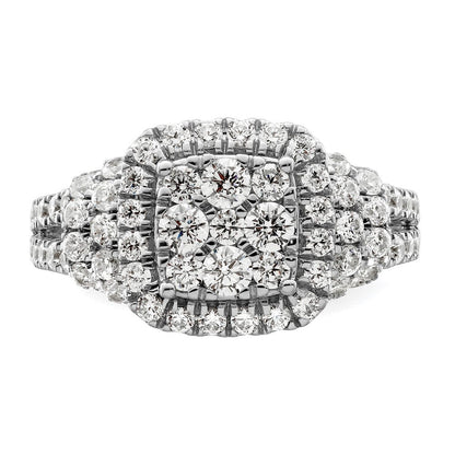 14K Weißgold Verlobungsring mit Cluster-Fassung, 1,5 ct. Labor gezüchteten Diamanten, VS/SI+ G+