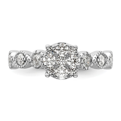 14K Weißgold Verlobungsring mit 0,75 ct. Laborgezüchteten Diamanten im Cluster-Design, VS/SI+ G+