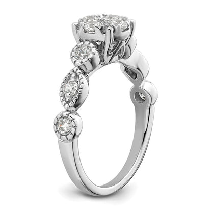 14K Weißgold Verlobungsring mit 0,75 ct. Laborgezüchteten Diamanten im Cluster-Design, VS/SI+ G+