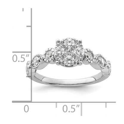 14K Weißgold Verlobungsring mit 0,75 ct. Laborgezüchteten Diamanten im Cluster-Design, VS/SI+ G+