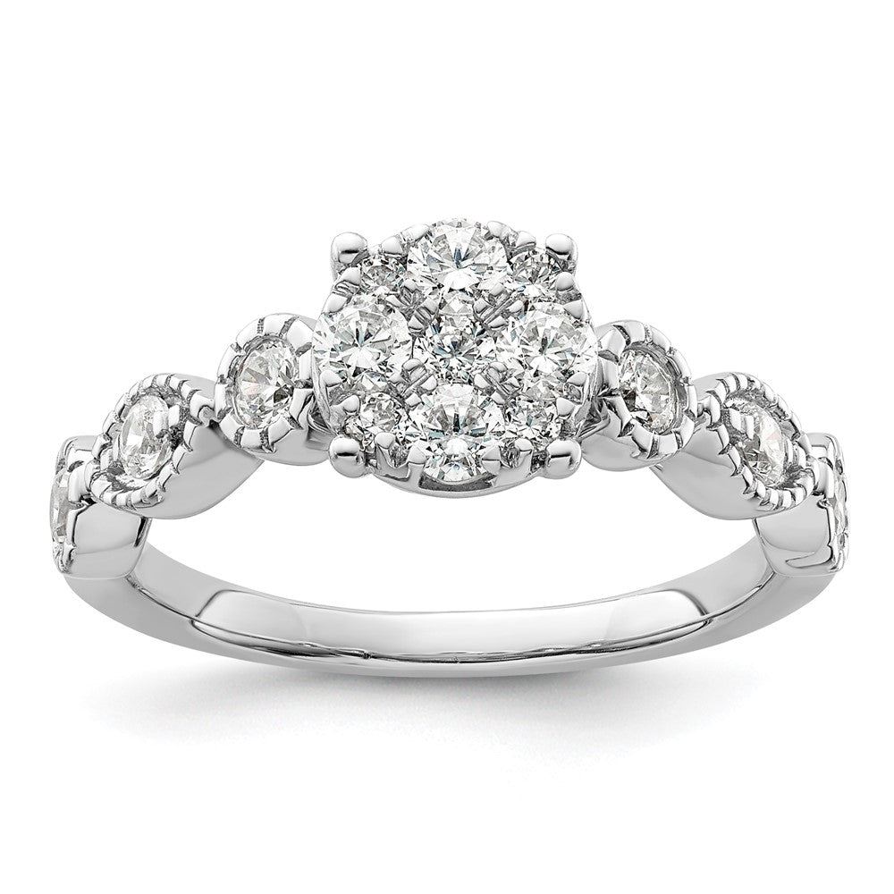14K Weißgold Verlobungsring mit 0,75 ct. Laborgezüchteten Diamanten im Cluster-Design, VS/SI+ G+