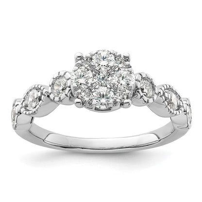 14K Weißgold Verlobungsring mit 0,75 ct. Laborgezüchteten Diamanten im Cluster-Design, VS/SI+ G+