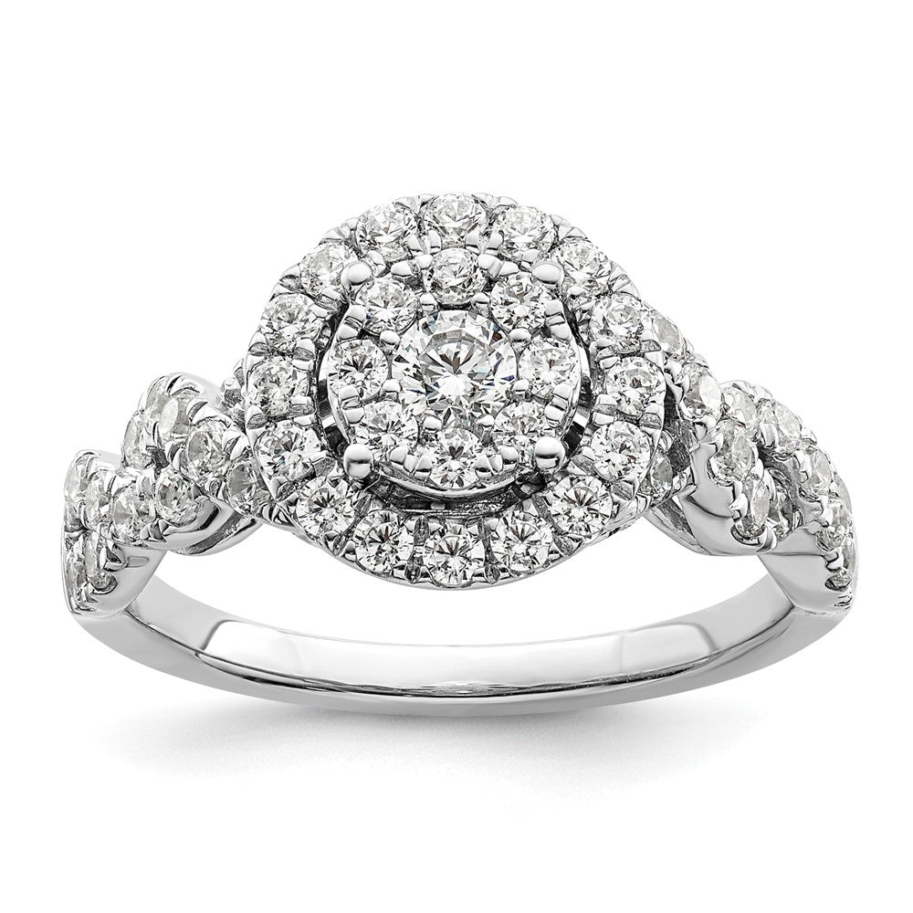 14K Weißgold Verlobungsring mit 1 ct. im Cluster-Design, Labor-Diamant VS/SI+ G+