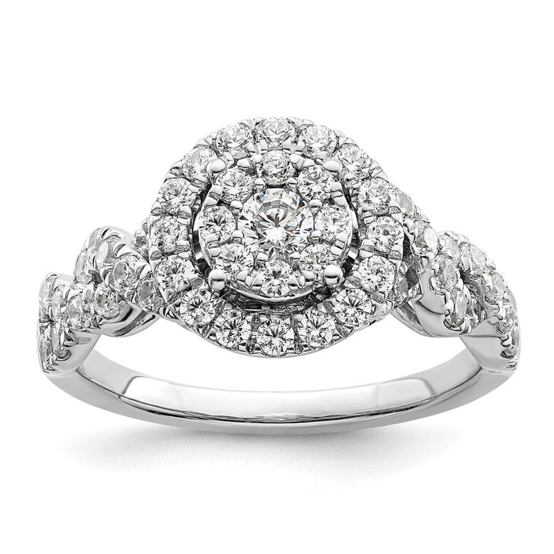 14K Weißgold Verlobungsring mit 1 ct. im Cluster-Design, Labor-Diamant VS/SI+ G+