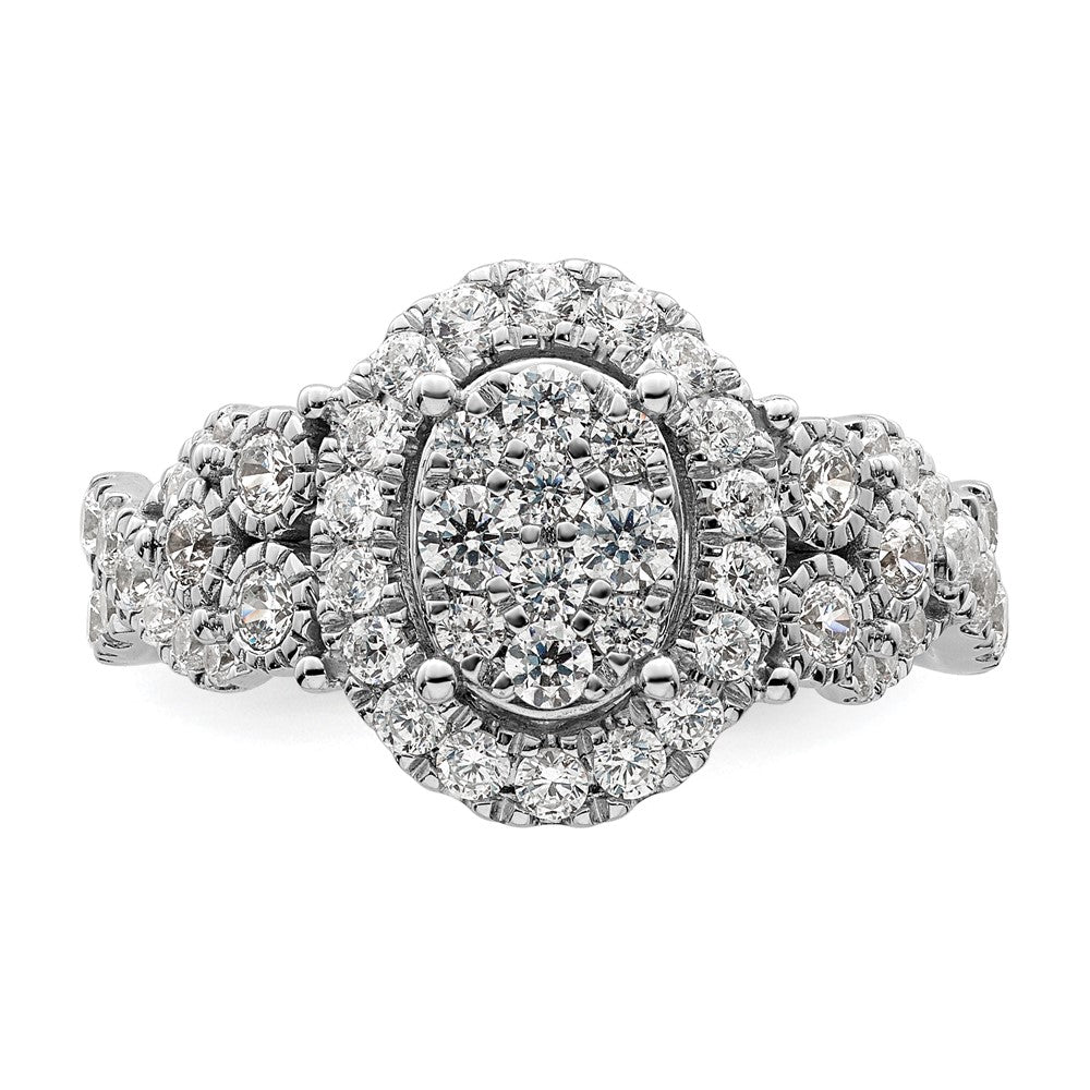 14K Weißgold Verlobungsring mit 1 ct. im Labor gezüchteten Diamanten, VS/SI+ G+, komplette Cluster-Fassung