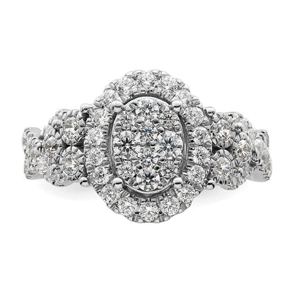 14K Weißgold Verlobungsring mit 1 ct. im Labor gezüchteten Diamanten, VS/SI+ G+, komplette Cluster-Fassung