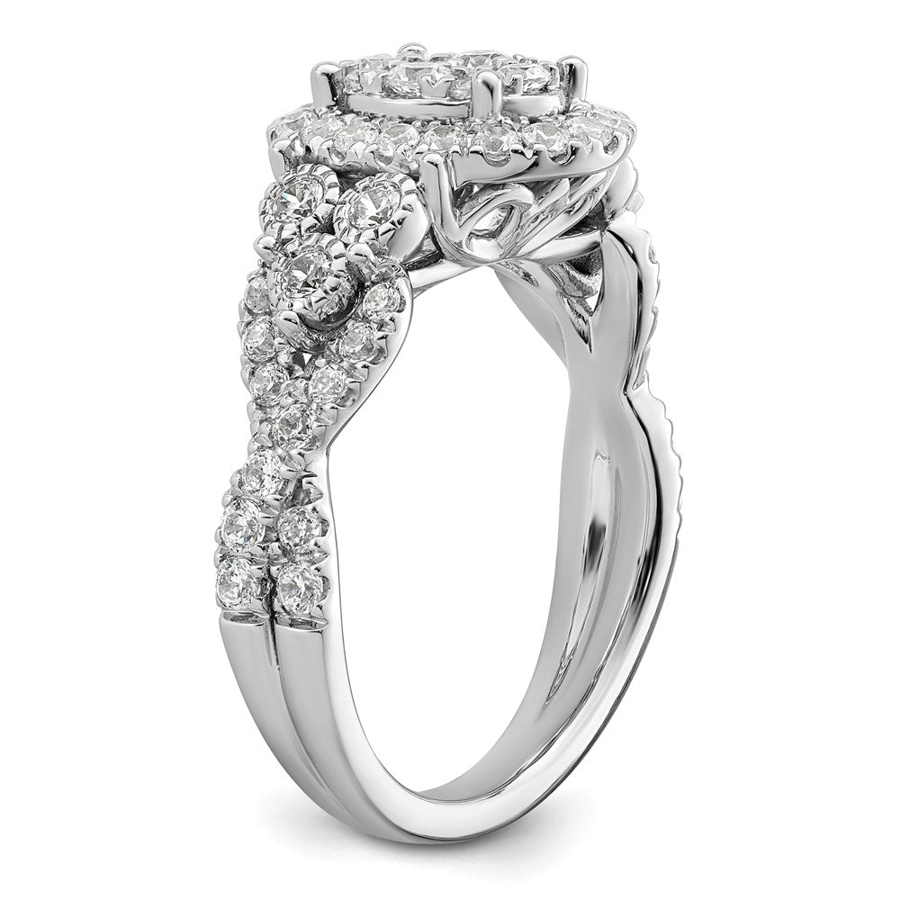 14K Weißgold Verlobungsring mit 1 ct. im Labor gezüchteten Diamanten, VS/SI+ G+, komplette Cluster-Fassung