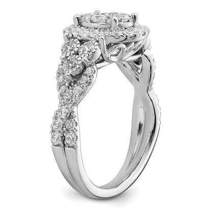 14K Weißgold Verlobungsring mit 1 ct. im Labor gezüchteten Diamanten, VS/SI+ G+, komplette Cluster-Fassung