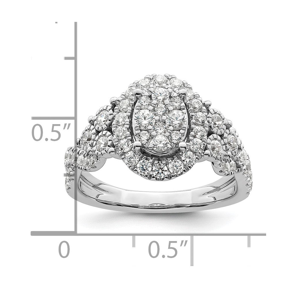 14K Weißgold Verlobungsring mit 1 ct. im Labor gezüchteten Diamanten, VS/SI+ G+, komplette Cluster-Fassung