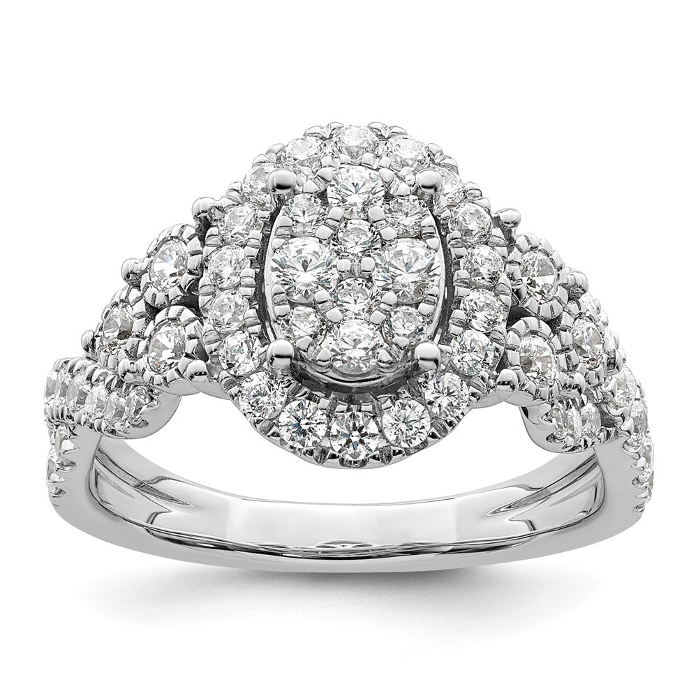 14K Weißgold Verlobungsring mit 1 ct. im Labor gezüchteten Diamanten, VS/SI+ G+, komplette Cluster-Fassung