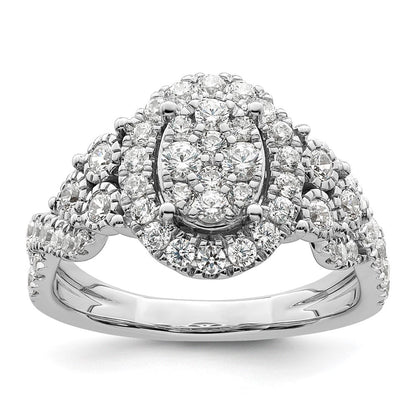 14K Weißgold Verlobungsring mit 1 ct. im Labor gezüchteten Diamanten, VS/SI+ G+, komplette Cluster-Fassung