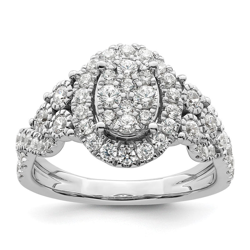 14K Weißgold Verlobungsring mit 1 ct. im Labor gezüchteten Diamanten, VS/SI+ G+, komplette Cluster-Fassung