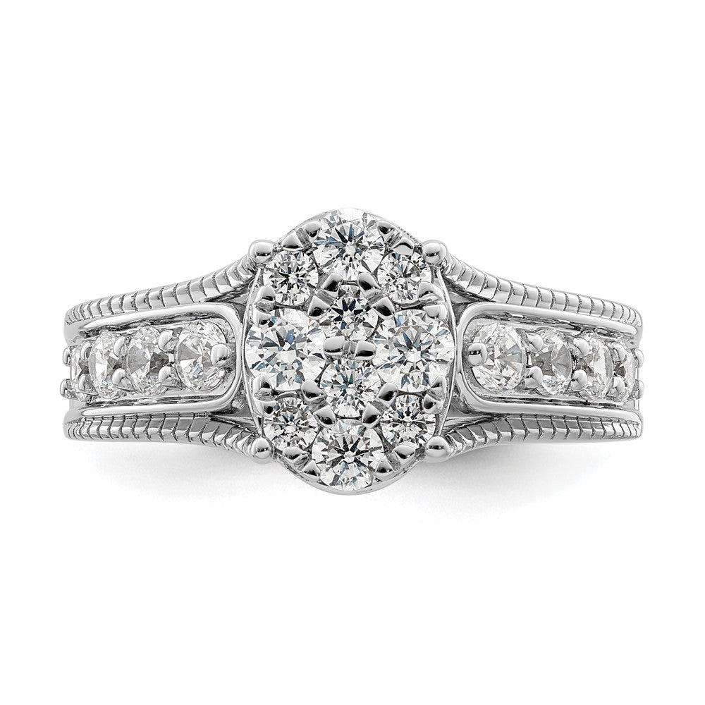 14K Weißgold Verlobungsring mit 1 ct. im Cluster gefasstem Labor-gezüchtetem Diamanten VS/SI+ G+