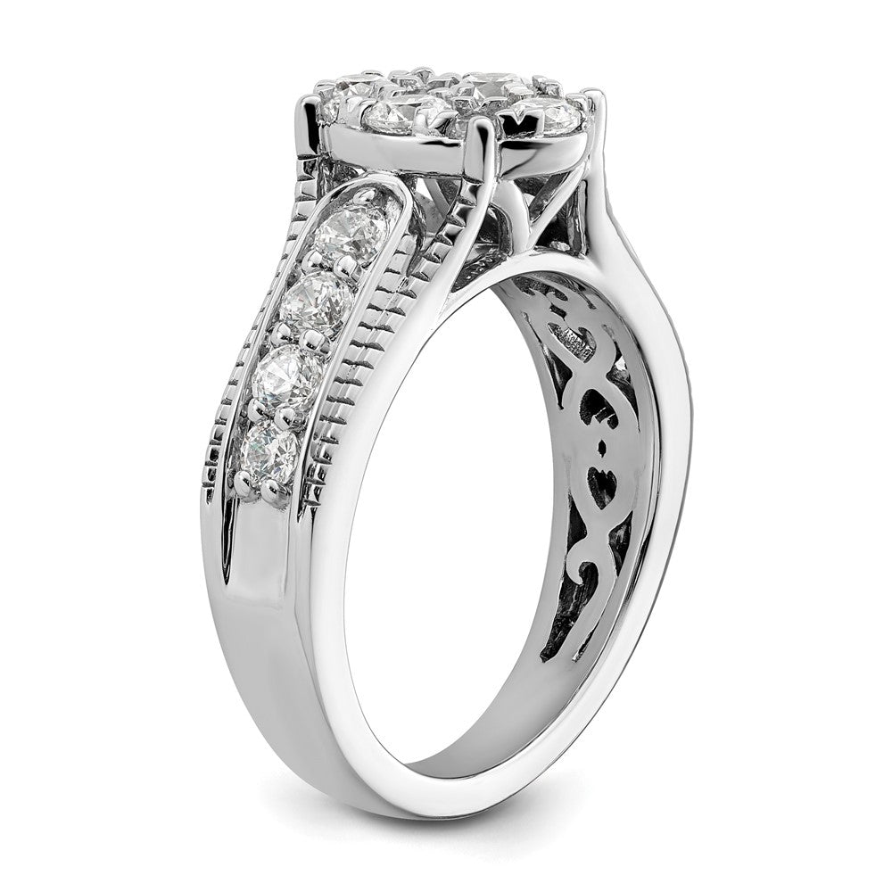 14K Weißgold Verlobungsring mit 1 ct. im Cluster gefasstem Labor-gezüchtetem Diamanten VS/SI+ G+