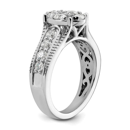 14K Weißgold Verlobungsring mit 1 ct. im Cluster gefasstem Labor-gezüchtetem Diamanten VS/SI+ G+