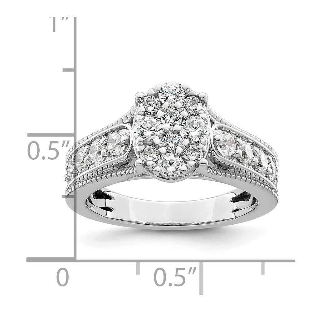 14K Weißgold Verlobungsring mit 1 ct. im Cluster gefasstem Labor-gezüchtetem Diamanten VS/SI+ G+