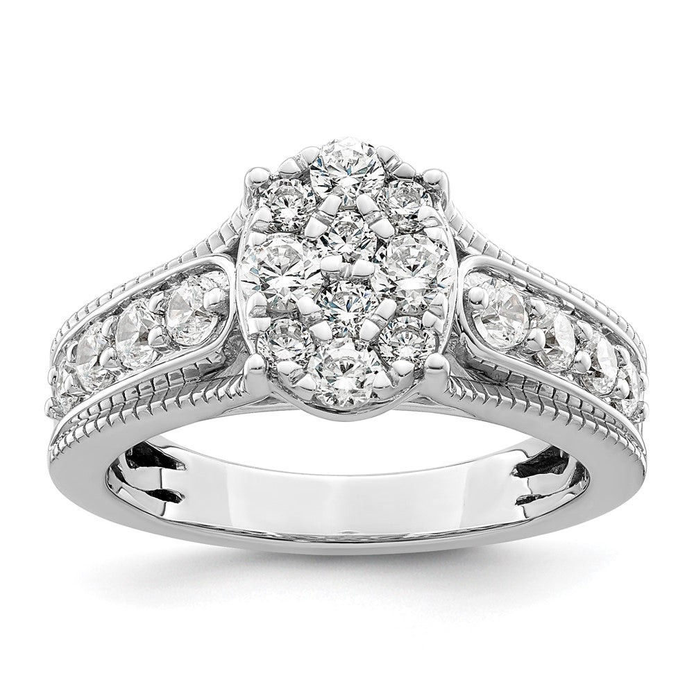 14K Weißgold Verlobungsring mit 1 ct. im Cluster gefasstem Labor-gezüchtetem Diamanten VS/SI+ G+