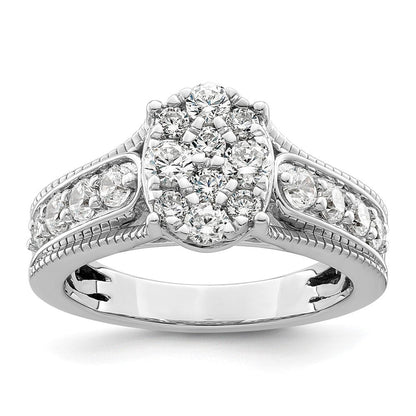 14K Weißgold Verlobungsring mit 1 ct. im Cluster gefasstem Labor-gezüchtetem Diamanten VS/SI+ G+