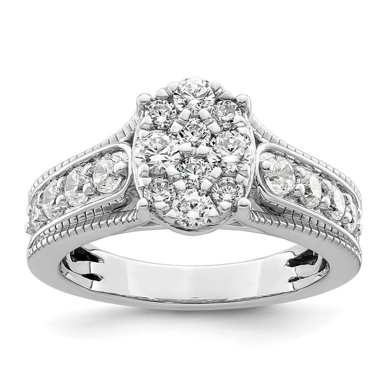 14K Weißgold Verlobungsring mit 1 ct. im Cluster gefasstem Labor-gezüchtetem Diamanten VS/SI+ G+