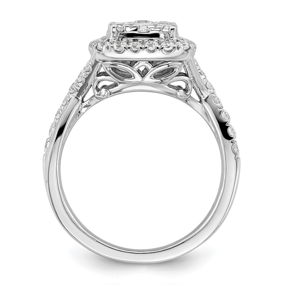 14K Weißgold Verlobungsring mit 1 ct. im Labor gezüchteten Diamanten, VS/SI+ G+, Cluster-Fassung, komplett