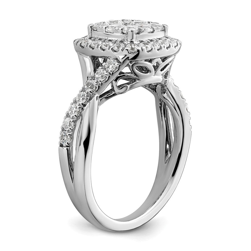 14K Weißgold Verlobungsring mit 1 ct. im Labor gezüchteten Diamanten, VS/SI+ G+, Cluster-Fassung, komplett