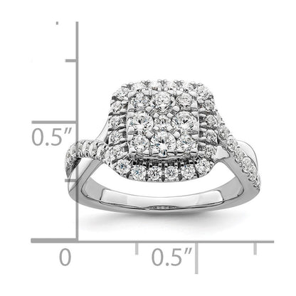 14K Weißgold Verlobungsring mit 1 ct. im Labor gezüchteten Diamanten, VS/SI+ G+, Cluster-Fassung, komplett