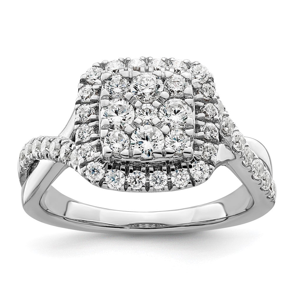 14K Weißgold Verlobungsring mit 1 ct. im Labor gezüchteten Diamanten, VS/SI+ G+, Cluster-Fassung, komplett