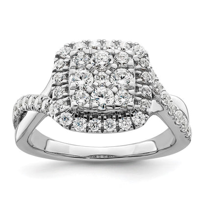 14K Weißgold Verlobungsring mit 1 ct. im Labor gezüchteten Diamanten, VS/SI+ G+, Cluster-Fassung, komplett