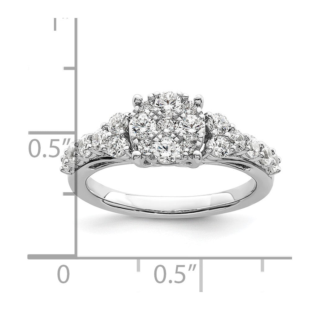14K Weißgold Verlobungsring mit 1 ct. im Cluster-Design besetzt mit Diamanten aus dem Labor, VS/SI+ G+
