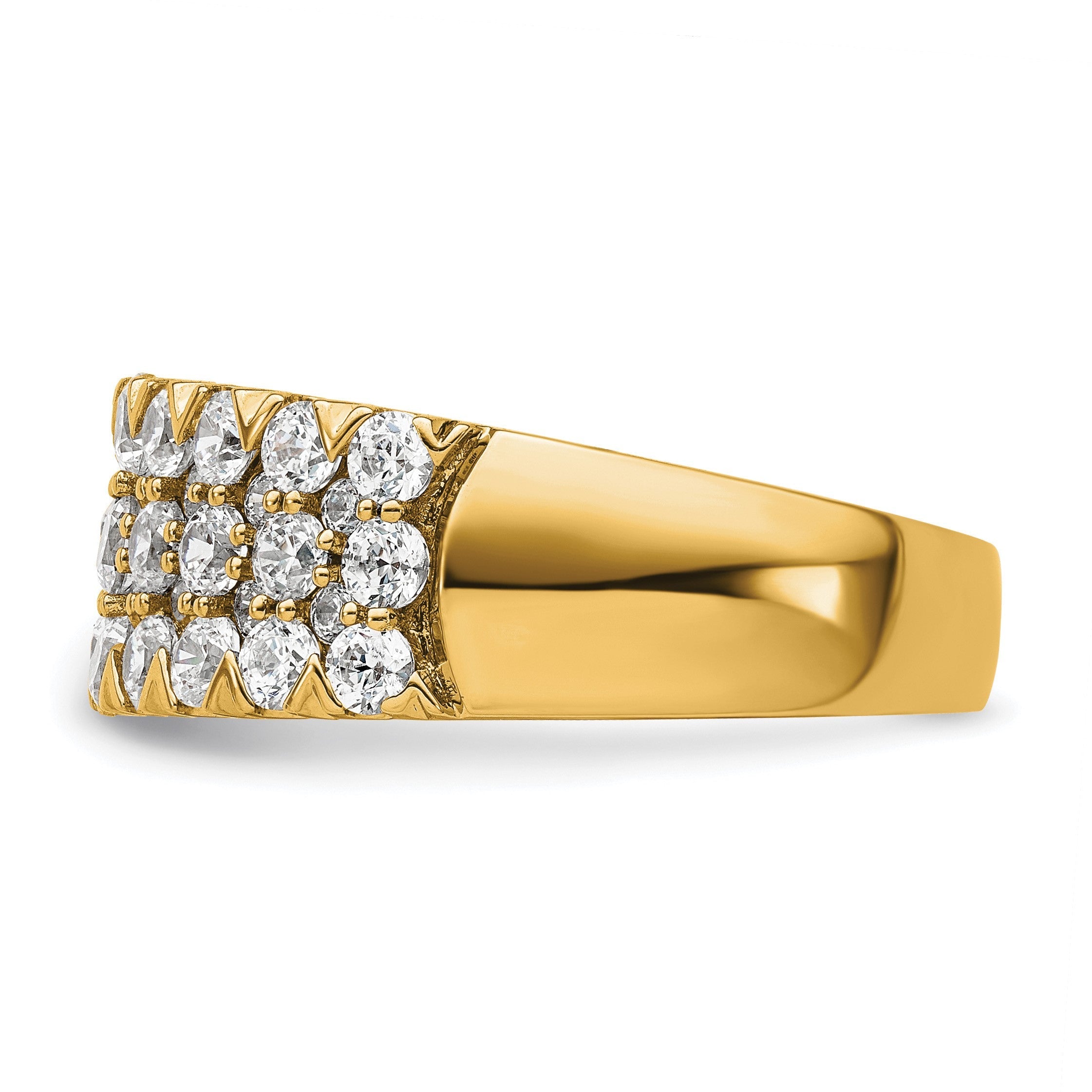 14K Gelbgold Ring mit 1,5 ct. im Labor gezüchteten Diamanten VS/SI+ G+, dreireihiger Fashion-Ring, komplett