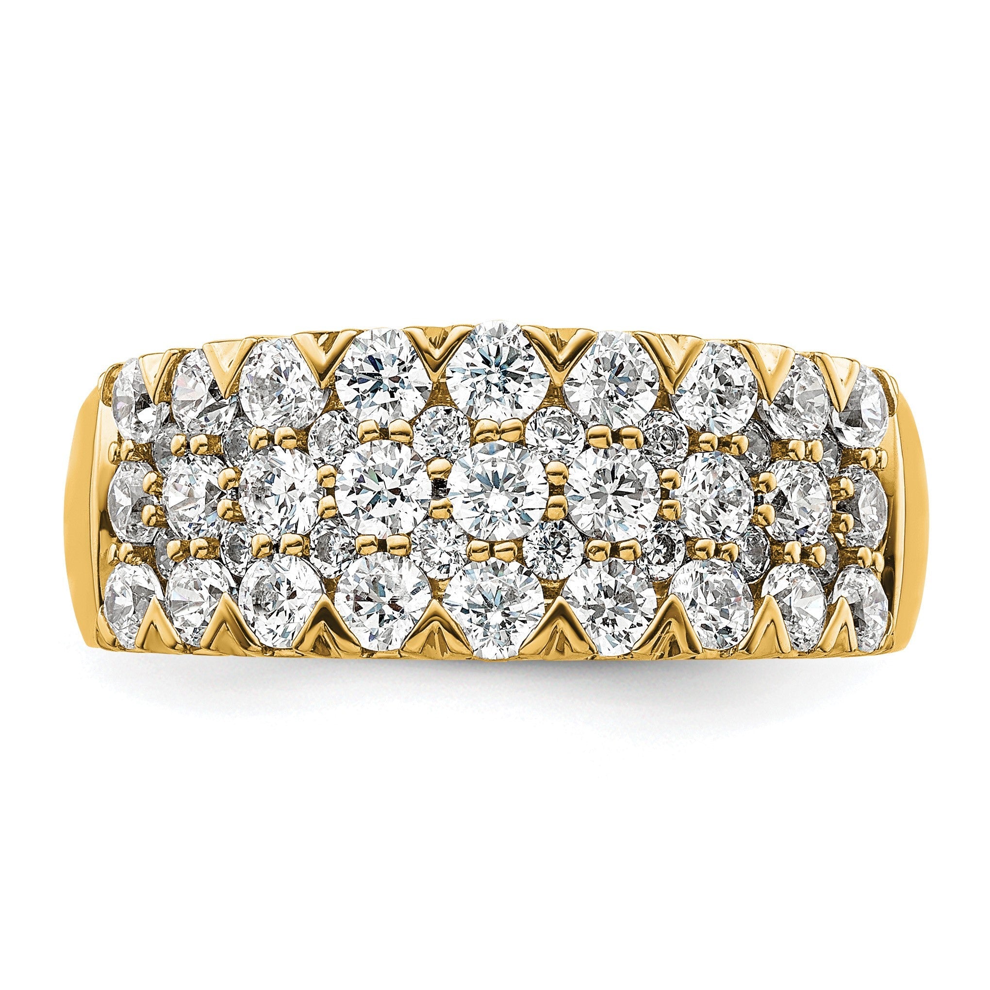 14K Gelbgold Ring mit 1,5 ct. im Labor gezüchteten Diamanten VS/SI+ G+, dreireihiger Fashion-Ring, komplett