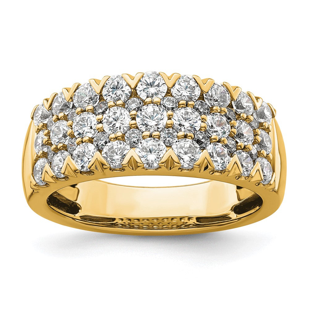 14K Gelbgold Ring mit 1,5 ct. im Labor gezüchteten Diamanten VS/SI+ G+, dreireihiger Fashion-Ring, komplett