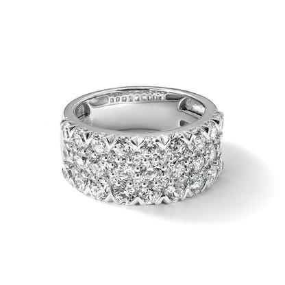 14K Weißgold Ring mit 3 ct. im Labor gezüchteten Diamanten VS/SI+ G+, komplett, dreireihig, Fashion