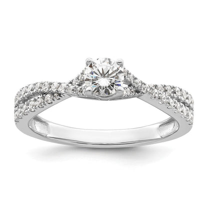 14K Weißgold Kreuz 5/8 Karat Gesamtgewicht. Diamant Komplett Verlobungsring
