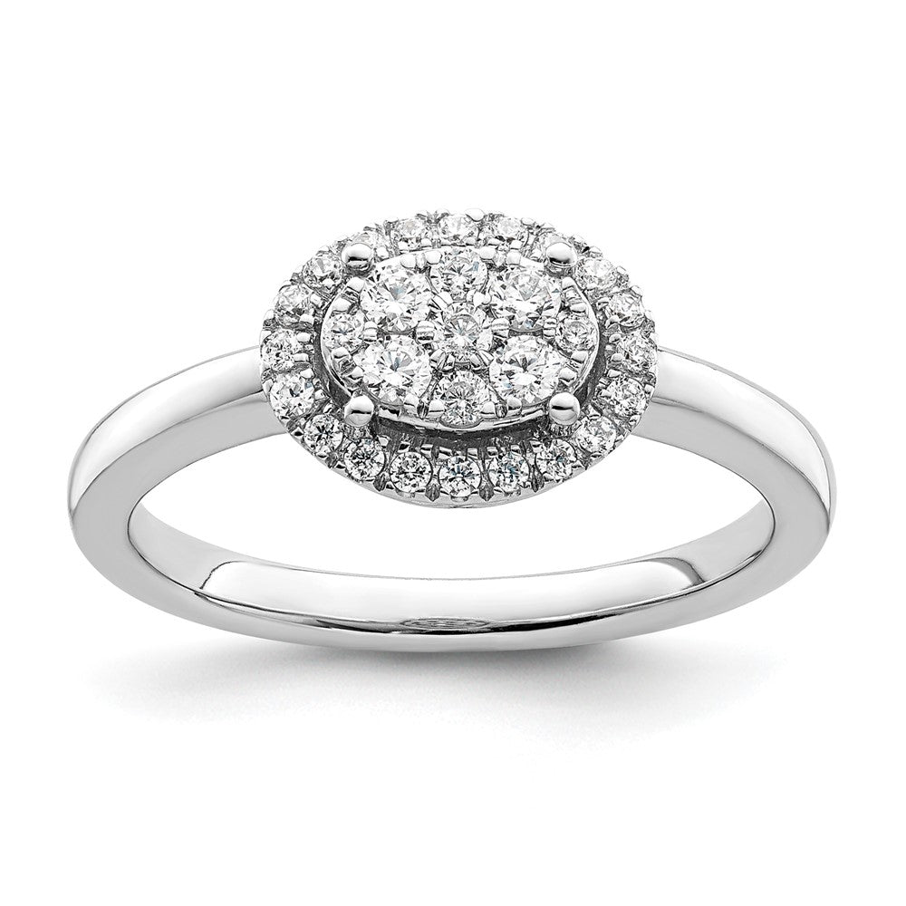 14K Weißgold Oval Heiligenschein Cluster 1/3 Karat Diamant Komplett Verlobungsring