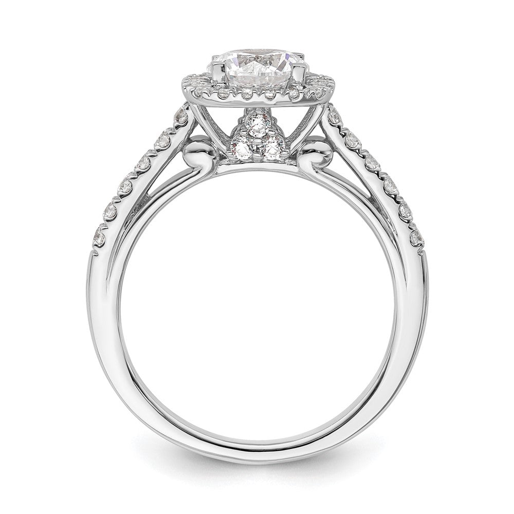 14K Weißgold Heiligenschein Plus (holds 1 Karat (6.5mm) Rund Mittig) 1/2 Diamant Halbfassung Verlobungsring