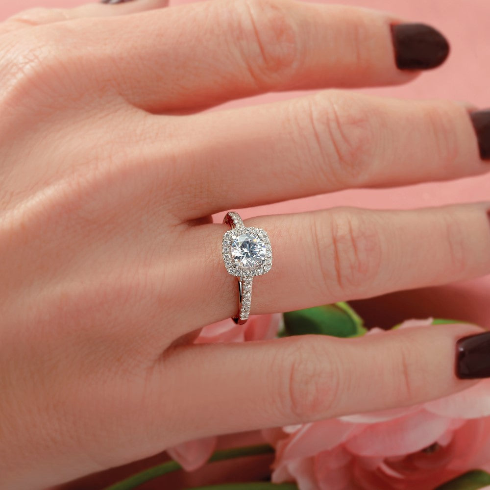 14K Weißgold Heiligenschein Plus (holds 1 Karat (6.5mm) Rund Mittig) 1/2 Diamant Halbfassung Verlobungsring