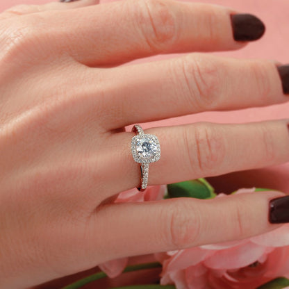14K Weißgold Heiligenschein Plus (holds 1 Karat (6.5mm) Rund Mittig) 1/2 Diamant Halbfassung Verlobungsring