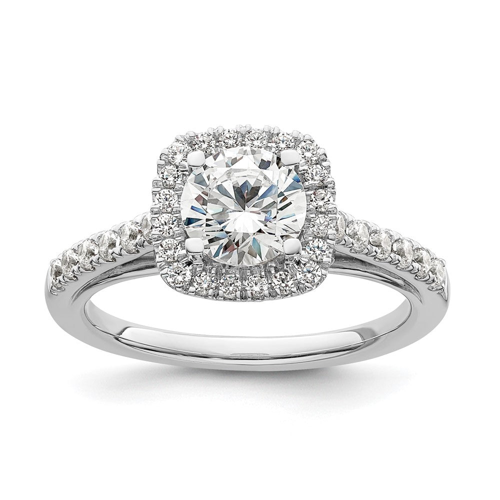 14K Weißgold Heiligenschein Plus (holds 1 Karat (6.5mm) Rund Mittig) 1/2 Diamant Halbfassung Verlobungsring