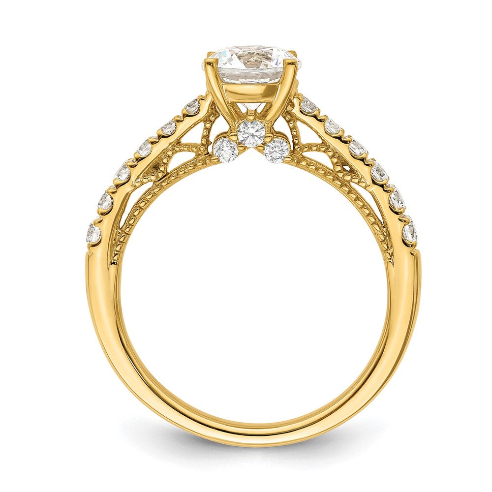 14K Gelbgold Vintage (holds 1 Karat 6.5mm) Rund Mittig) 1/2 Diamant Halbfassung Verlobungsring
