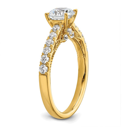 14K Gelbgold Vintage (holds 1 Karat 6.5mm) Rund Mittig) 1/2 Diamant Halbfassung Verlobungsring